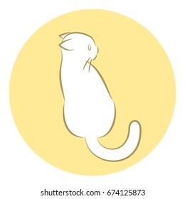 Line Art Vector Illustration of A White House Cat. Rear View Drawing.