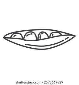 Line art vector illustration.Cartoon green pea.Pod of green peas. Open pea pod. Vegetable harvest.Peas legumes icon.Healthy food concept. Hand drawn vector illustration sketch.Isolated on white backgr