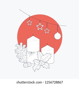 line art vector illustrations Merry Christmas and New Year decorations. isolated background. Vector illustration design for t-shirt graphics, wallpaper, posters, book, print and other uses