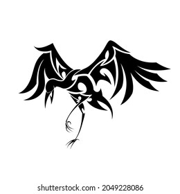 line art Vector image of a crane standing and spreading its wings.