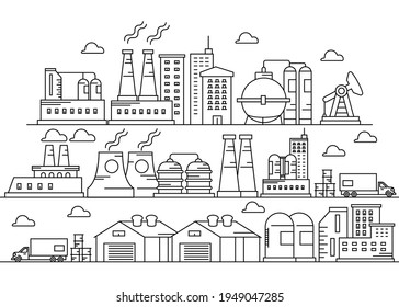 Line art vector Industry Factory Buildings Collections set