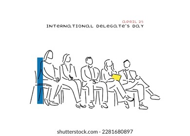 line art vector of international delegate's day that is observed every year on april 25. Delegates are representatives who work together to communicate and address better and resolves issues better.