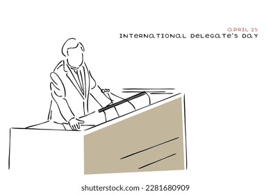 line art vector of international delegate's day that is observed every year on april 25. Delegates are representatives who work together to communicate and address better and resolves issues better.