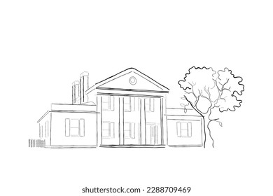 line art vector of an isolated mansion.