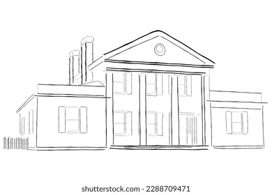 line art vector of an isolated mansion.