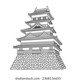 Line art vector of Japan castle Symbols of Japan drawing in black and white