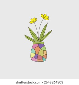 Tarro del Vector del arte de la línea con la flor