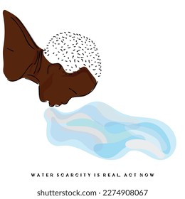 Line art vector of a kid from dry lands without fresh water . Global Water day concept. Conserve Water and preserve Life. Save water and save future.