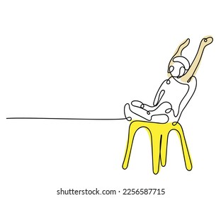 Line art vector of a kid sitting on a chair. Childhood vector. Kids leisure time.
