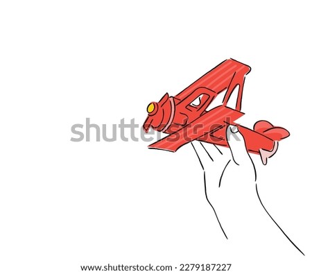 Line art vector of a kid trying paper plane. Idea of innovation and creativity.