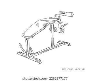 Line art vector of Leg Curl machine. Gym icons sketch.