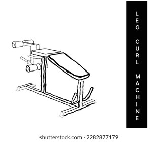 Line art vector of Leg Curl machine. Gym icons sketch.