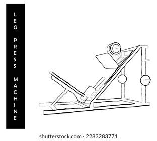 Vector de arte de línea de Leg Press Machine. Boceto De Iconos De Gimnasio.