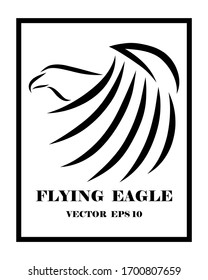 Line art vector logo of eagle that is flying. It surround by a square frame.