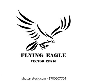 Line art vector logo of eagle that is flying.