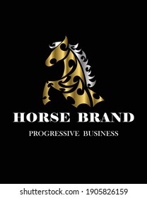 Line art vector logo Half body of horse. Suitable for use as logo.