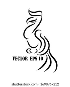 Line art vector logo of hornbill that is hanging on a branch.