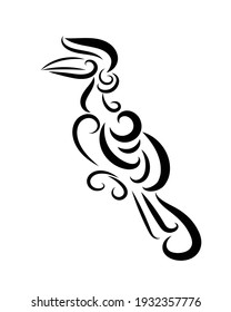 Line art vector logo of hornbill that is hanging on a branch.	