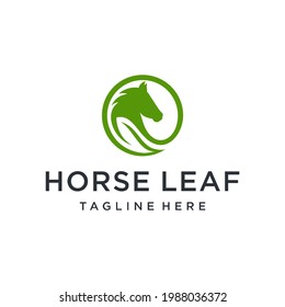 Line art vector logo of horse head and leaf creative design	