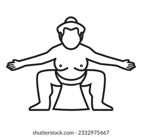 Line art vector logo or icon of Sumo traditional Japanese wrestling drawing in black and white