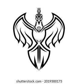 Line art vector logo of pheasant that is flying.	
