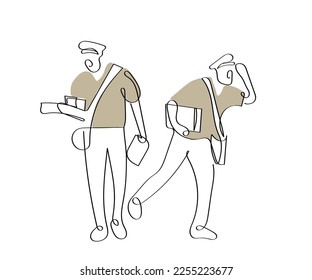 Line art vector of mailman. Mail carrier day celebrations art. 