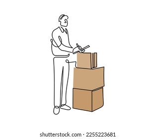 Line art vector of mailman. Mail carrier day celebrations art. 