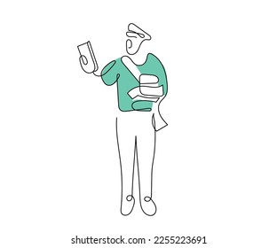 Vector de arte de línea de mailman. Festejos del día del transportista de correo. 
