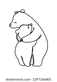 line art vector of mama bear with her toddler. Mothers day vector art svg