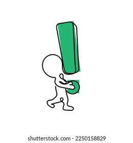 Line art vector of a man with exclamation mark. 