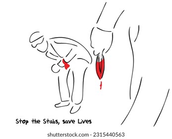 Zeilenkunst eines Mannes, der ein Messer hält, das die Absicht des Stöpfers zeigt. Knife stab Straßenverbrechen auf.