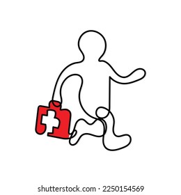 Line art vector of a man nurse running to tackle a medical emergency. 