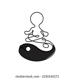 Line art vector of a man with ying yang sign.