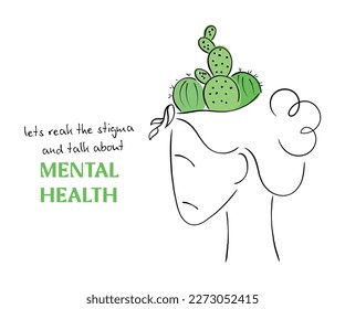 Line art vector of mental health concept. Stigma around mental health and its awareness. Reach out for help because you are not alone concept art. Positive psychology.