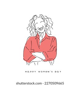 Line art vector of a middle age woman. Women's day art. Isolated women doodles. Empowerment And women solidarity concept. 