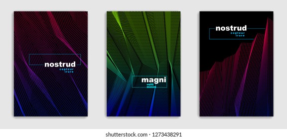 Line art vector minimalistic modern brochures set design, cover templates, geometric halftone gradient. For Banners, Placards, Posters, Flyers. Perfect and unlike, pattern texture.