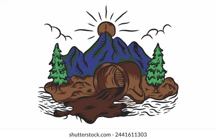 line art vector modern vintage mountains