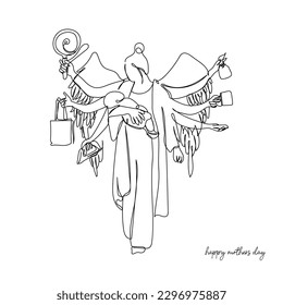 line art vector of a mother being an angel for kid. Mothers day print