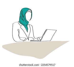 line art vector of Muslim woman in corporate settings. World hijab day. 