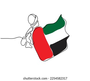 line art vector of Muslim woman with UAE flag 