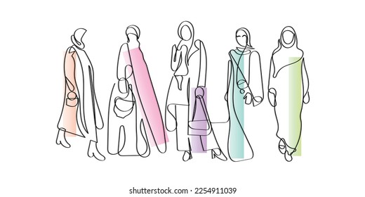 line art vector of muslim woman. Hijab is Muslim woman's pride. Muslim fashion. Sisterhood concept art.