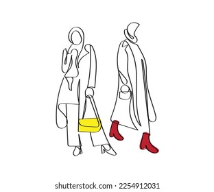 Line art vector of Muslim women in corporate settings. Entrepreneurship. Empowered Muslim women. Hijab concept.