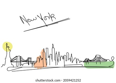 its a line art vector of new york city skyline.