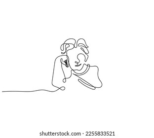 Line art vector of old woman. Elderly mental health art. Mental health awareness concept.