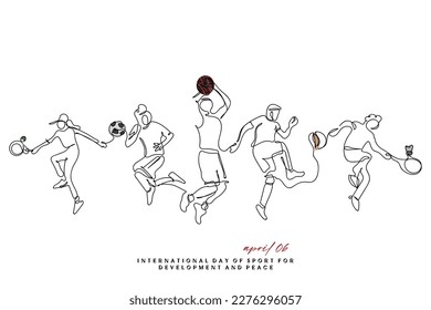 Line art vector on international day of sport for development and peace. Sports has potential to align energies and enthusiasm for a collective cause of harmony.