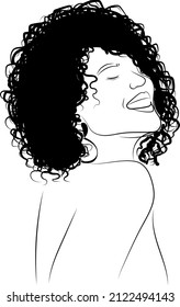 line art vector outline african minimalism hand draw doodle woman curly beautiful lady graphic portrait