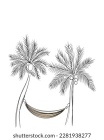 Line art vector of palm tree. 