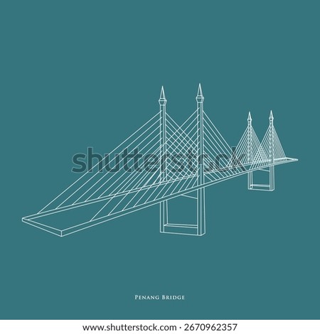 Line art vector of Penang Bridge, an iconic bridge connects Penang Island to Penang Mainland