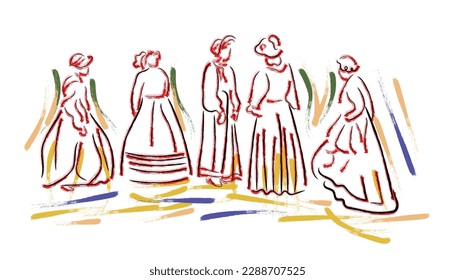 line art vector of people from middle ages.
