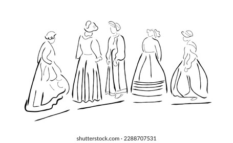 vector de arte de línea de personas de la Edad Media.